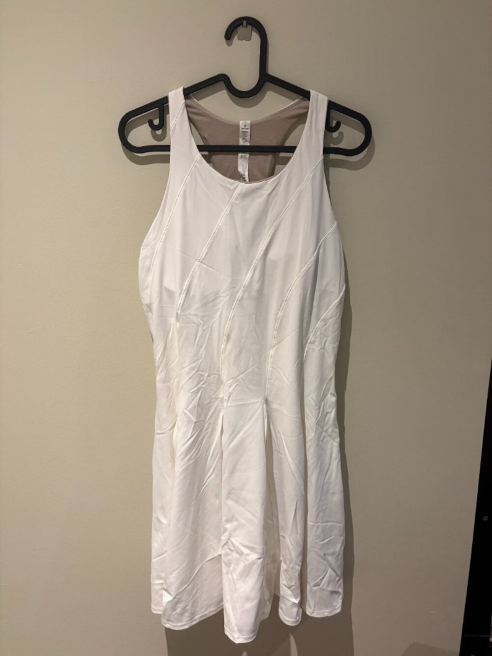 Lululemon White Pleated Racerback Athletic Dress Built-In Bra